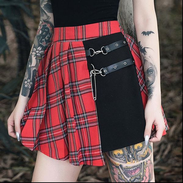 fashion streetwear buckle goth womens skirt gothic punk red plaid pleated high waist patchwork mini, Black
fashion streetwear buckle goth womens skirt gothic punk red plaid pleated high waist patchwork mini, Black