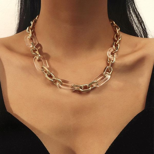 chains fashion thick chain men's and women's double metal alloy gold-plated necklace transparent resin short of clavicle, Silver
chains fashion thick chain men's and women's double metal alloy gold-plated necklace transparent resin short of clavicle, Silver