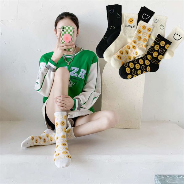 autumn winter middle college style smiling face cotton pile, Black;white