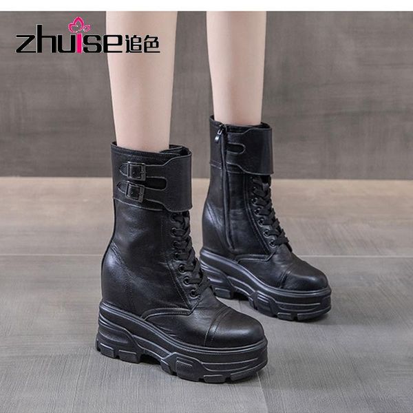 boots fashion cowhide leather shoes autumn platform internal increase high heeled in-tube boot women 10cm, Black
boots fashion cowhide leather shoes autumn platform internal increase high heeled in-tube boot women 10cm, Black