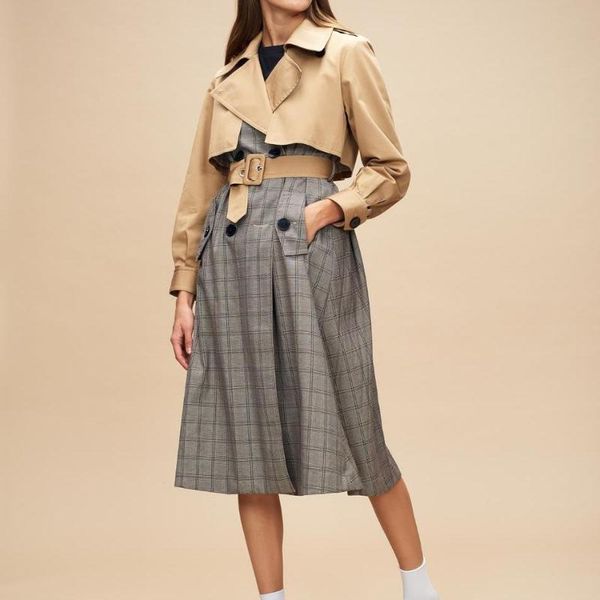 women's trench coats 2021 wind coat checked graphic patchwork brand tailored collar adjust belt double breasted gabardine overcoat, Tan;black
women's trench coats 2021 wind coat checked graphic patchwork brand tailored collar adjust belt double breasted gabardine overcoat, Tan;black