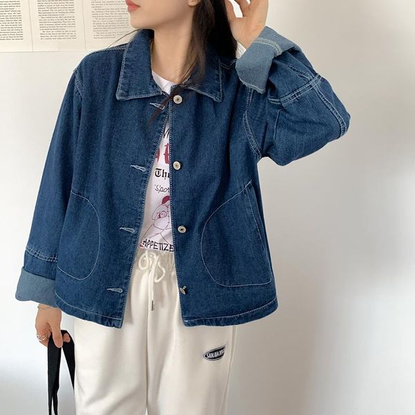 women's jackets retro blue denim long-sleeved jacket female autumn 2021 loose short outerwear women, Black;brown
women's jackets retro blue denim long-sleeved jacket female autumn 2021 loose short outerwear women, Black;brown