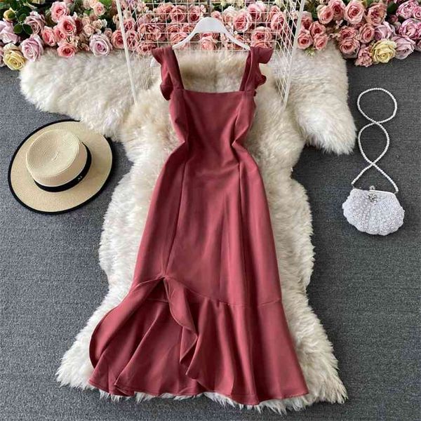 spring temperament pure color vestidos women's slim ruffled square neck split fishtail midi dress c873 210506, Black;gray
spring temperament pure color vestidos women's slim ruffled square neck split fishtail midi dress c873 210506, Black;gray