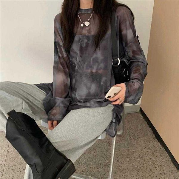 women's t-shirt femme tie dye casual o-neck long sleeve two piece set hollow out loose high street thin harajuku women, White
women's t-shirt femme tie dye casual o-neck long sleeve two piece set hollow out loose high street thin harajuku women, White