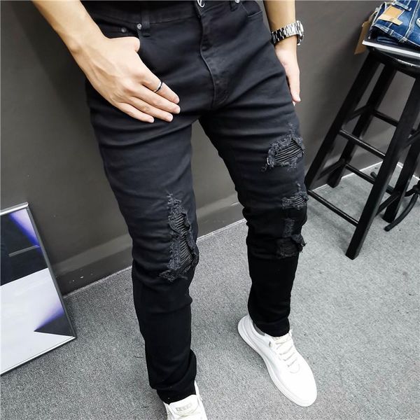 men's jeans black hole jean high street stacked ripped patchwork men stretch motorcycle pant trend brand biker, Blue
men's jeans black hole jean high street stacked ripped patchwork men stretch motorcycle pant trend brand biker, Blue