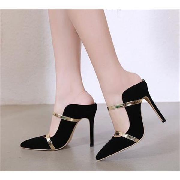 designer high heel shoes slipper gold strappy patchwork pointed pumps size 35 to 40, Black
designer high heel shoes slipper gold strappy patchwork pointed pumps size 35 to 40, Black