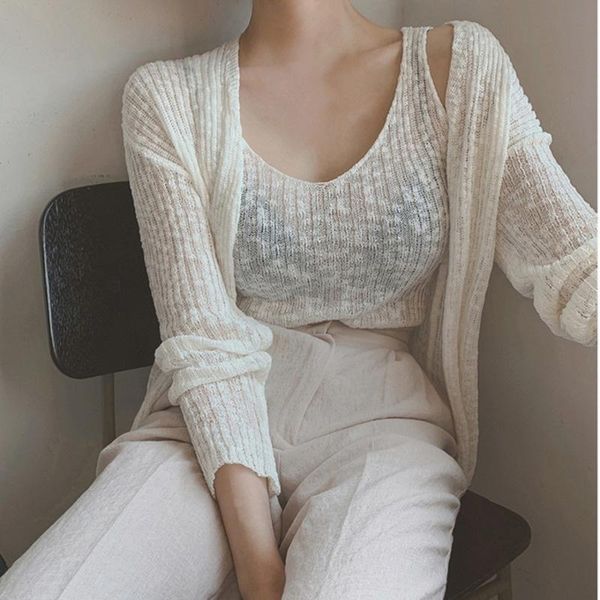 women's sweaters 2021 korean casual transparent cardigan autumn thin tank and full sleeve sweater rl8k, White;black
women's sweaters 2021 korean casual transparent cardigan autumn thin tank and full sleeve sweater rl8k, White;black