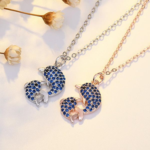 simple and exquisite zircon dolphin necklace female fashion lovers pendant inlaid blue temperament clavicle chain chains, Silver
simple and exquisite zircon dolphin necklace female fashion lovers pendant inlaid blue temperament clavicle chain chains, Silver