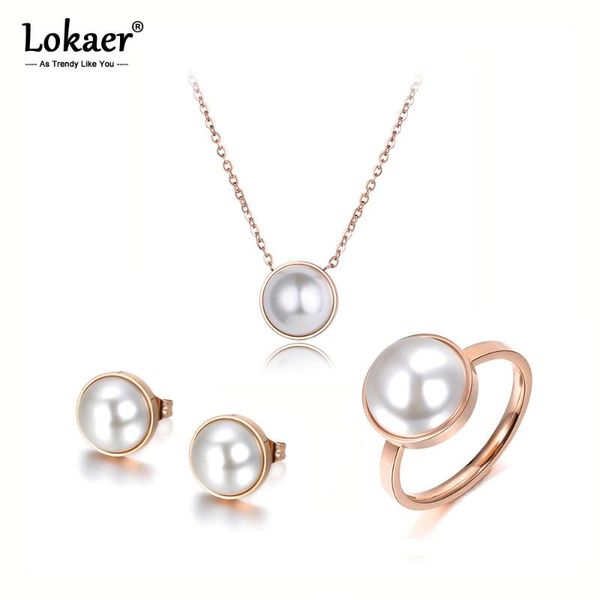earrings & necklace lokaer trendy white simulated pearl rings sets titanium steel rose gold color wedding jewelry for women se017, Silver
earrings & necklace lokaer trendy white simulated pearl rings sets titanium steel rose gold color wedding jewelry for women se017, Silver