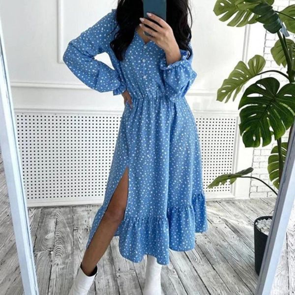casual dresses women dress lantern sleeve elastic waist irregular dot print v neck split loose hem long ladies spring autumn, Black;gray
casual dresses women dress lantern sleeve elastic waist irregular dot print v neck split loose hem long ladies spring autumn, Black;gray