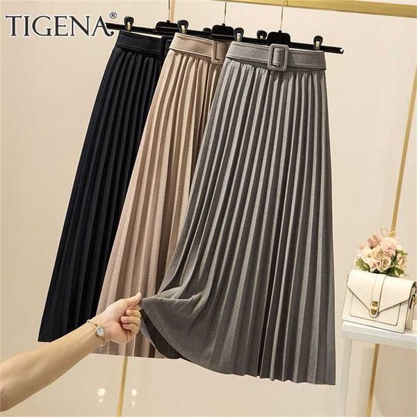 tigena autumn winter women pleated skirt casual solid all-match a line high waist midi long female with belt 211119, Black
tigena autumn winter women pleated skirt casual solid all-match a line high waist midi long female with belt 211119, Black