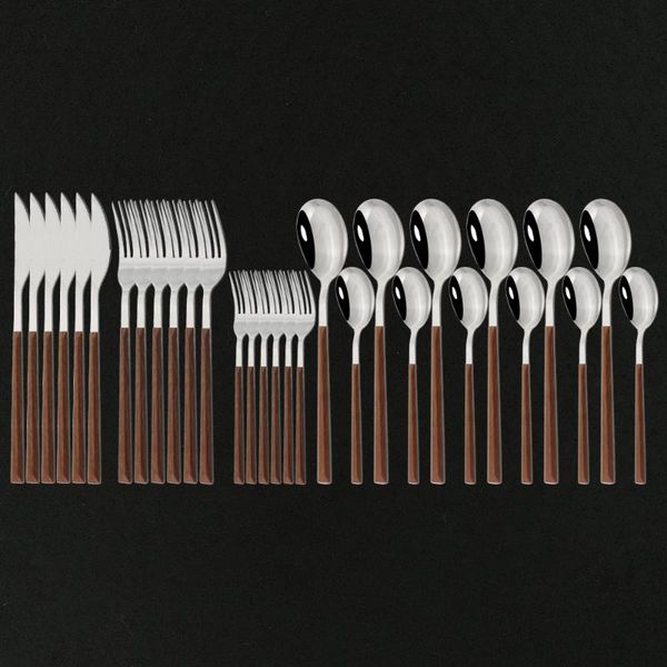 dinnerware sets 6/30pcs stainless steel wooden handle flatware cutlery set clamp western tableware knife fork tea spoon silverware
dinnerware sets 6/30pcs stainless steel wooden handle flatware cutlery set clamp western tableware knife fork tea spoon silverware
