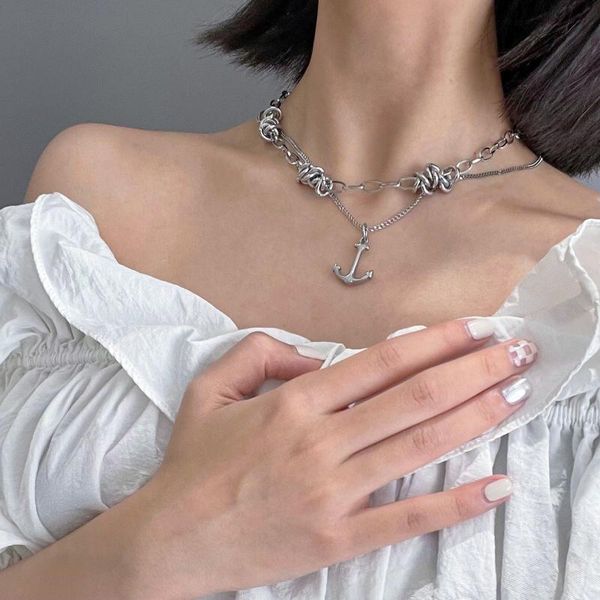chains fashionable stainless steel geometric pendant simple thorns wild knotted double-layer titanium necklace, Silver
chains fashionable stainless steel geometric pendant simple thorns wild knotted double-layer titanium necklace, Silver