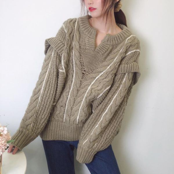 women's sweaters japanese v-neck braided rope cable-knit vintage sweater autumn winter thicken warm loose pullovers fashion elegant kni, White;black
women's sweaters japanese v-neck braided rope cable-knit vintage sweater autumn winter thicken warm loose pullovers fashion elegant kni, White;black