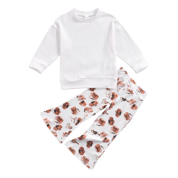 clothing sets toddler baby girls 2pcs fall outfits, long sleeve round neck rib knit + floral pants set, White
clothing sets toddler baby girls 2pcs fall outfits, long sleeve round neck rib knit + floral pants set, White