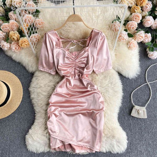 summer sheath mini dress women personality chain solid elastic waist pink club party square collar clothing 210513, Black;gray
summer sheath mini dress women personality chain solid elastic waist pink club party square collar clothing 210513, Black;gray