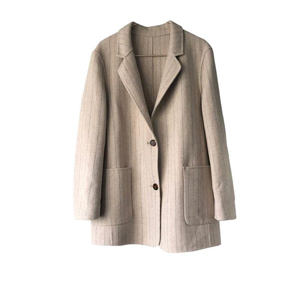 women's wool & blends autumn and winter double sided woolen coat retro simple striped suit loose fashion all match female c180, Black
women's wool & blends autumn and winter double sided woolen coat retro simple striped suit loose fashion all match female c180, Black