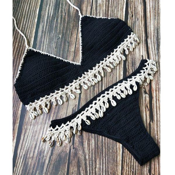 women's swimwear 2021 women solid crochet bikini set shell tassels brazilian swimsuit halter strappy bikinis swimsuits, White;black
women's swimwear 2021 women solid crochet bikini set shell tassels brazilian swimsuit halter strappy bikinis swimsuits, White;black