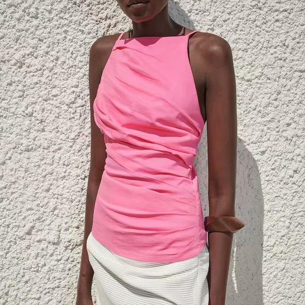 za solid linen halter collar women tanks spaghetti strap sleeveless backless blouses female chic cd8114, White
za solid linen halter collar women tanks spaghetti strap sleeveless backless blouses female chic cd8114, White