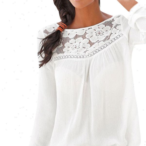 women shirts chiffon blouse casual long sleeve lace patchwork blusas chemise femme drop, White
women shirts chiffon blouse casual long sleeve lace patchwork blusas chemise femme drop, White