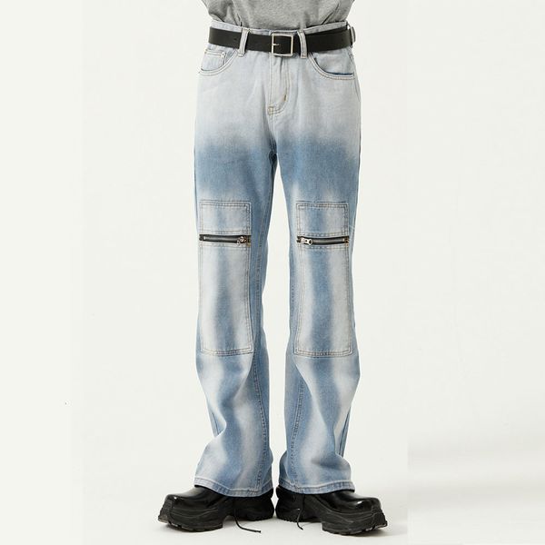 men's jeans zipper washed loose casual straight trousers male streetwear vintage fashion denim pants man q5da, Blue
men's jeans zipper washed loose casual straight trousers male streetwear vintage fashion denim pants man q5da, Blue
