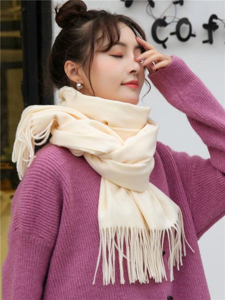 scarves 2021 winter beige scarf women autumn pure white knitting thin imitation cashmere camel thick shawl tassel, Blue;gray 
scarves 2021 winter beige scarf women autumn pure white knitting thin imitation cashmere camel thick shawl tassel, Blue;gray