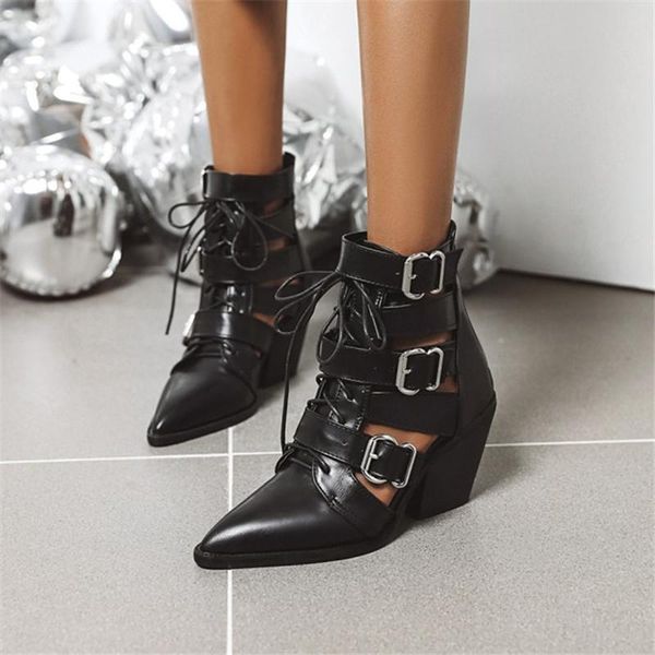 dress shoes pxelena gothic punk women combat ankle boots spring summer cut out buckle block chunky high heels gladiator pumps large size 45, Black
dress shoes pxelena gothic punk women combat ankle boots spring summer cut out buckle block chunky high heels gladiator pumps large size 45, Black
