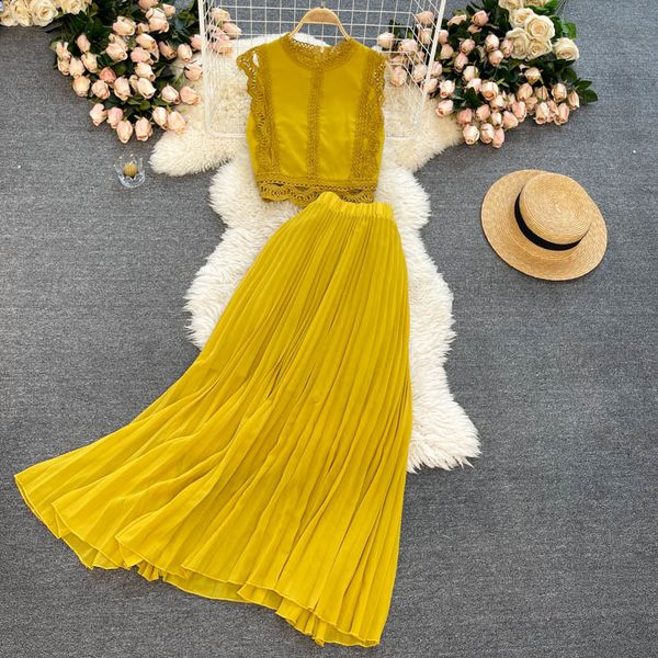 singreiny women summer korean fashion casual set splice lace sleeveless tank high waist chiffon pleated skirt two piece set 210419, White
singreiny women summer korean fashion casual set splice lace sleeveless tank high waist chiffon pleated skirt two piece set 210419, White