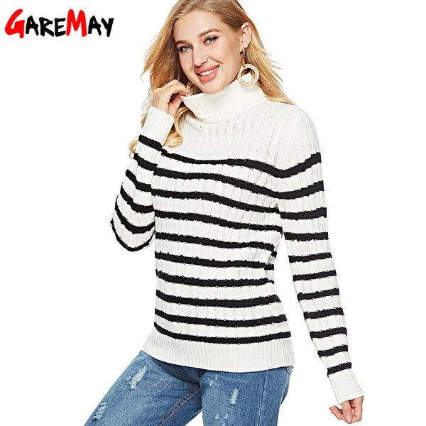 white turtleneck striped sweater women winter knitted warm pullover female long sleeve pullovers 210428, White;black
white turtleneck striped sweater women winter knitted warm pullover female long sleeve pullovers 210428, White;black