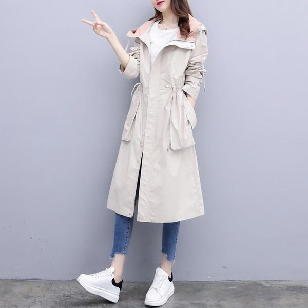 women's trench coats 2021 spring autumn fashion long coat women korean slim big pocket drawstring waist hooded windbreaker overcoat, Tan;black
women's trench coats 2021 spring autumn fashion long coat women korean slim big pocket drawstring waist hooded windbreaker overcoat, Tan;black