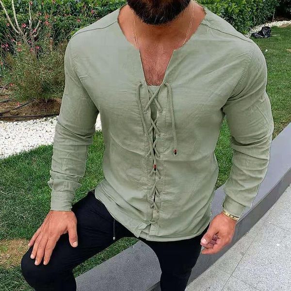 men's casual shirts solid color linen cotton men 2021 spring vintage long sleeve v-neck male bandage cardigan fashion streetwear, White;black
men's casual shirts solid color linen cotton men 2021 spring vintage long sleeve v-neck male bandage cardigan fashion streetwear, White;black