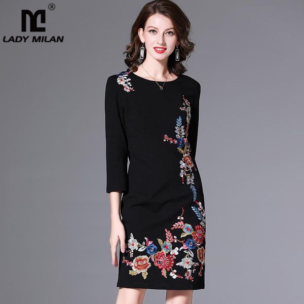 women's runway dresses o neck 3/4 sleeves embroidery floral hidden zipper elegant pencil vestios casual, Black;gray
women's runway dresses o neck 3/4 sleeves embroidery floral hidden zipper elegant pencil vestios casual, Black;gray