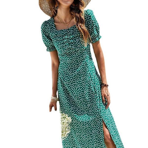 women's dresses 2021 summer polka dot split short sleeve long skirt, Black;gray
women's dresses 2021 summer polka dot split short sleeve long skirt, Black;gray