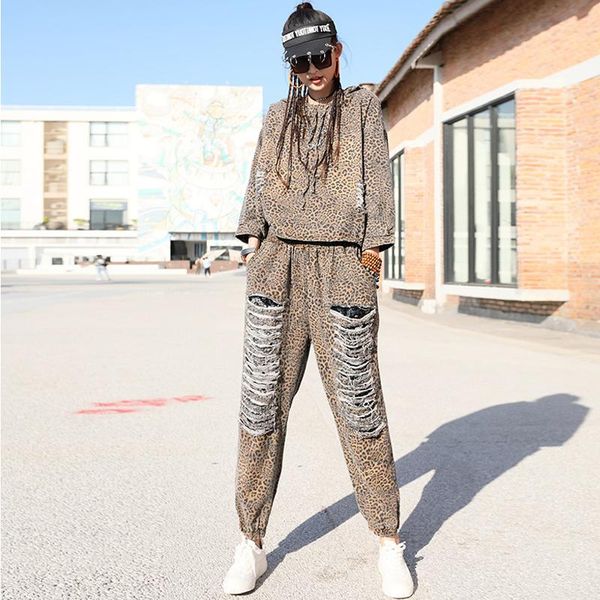two piece set ripped jeans destroyed denim suit leopard women hooded tracksuit matching outfits loose jogger pants plus size women's, White
two piece set ripped jeans destroyed denim suit leopard women hooded tracksuit matching outfits loose jogger pants plus size women's, White