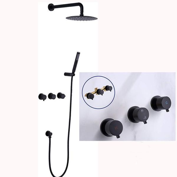 brass bathroom shower faucet set black two functions double handle control mixer head wall mounted 250mm sets
brass bathroom shower faucet set black two functions double handle control mixer head wall mounted 250mm sets