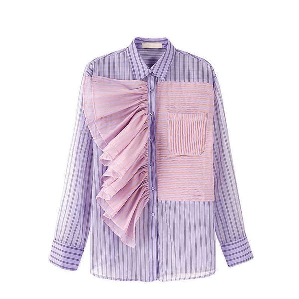 vanovich spring summer fashion three-dimensional lotus leaf lace stitching contrast striped long sleeve blouse women 210615, White
vanovich spring summer fashion three-dimensional lotus leaf lace stitching contrast striped long sleeve blouse women 210615, White