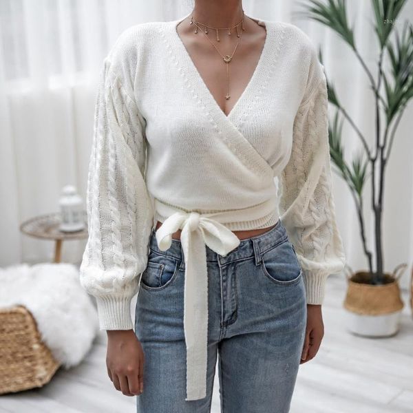 women's autumn cross wrap t shirt, casual long sleeve v neck rib knit loose tie up crop sweaters for women 2021, White;black
women's autumn cross wrap t shirt, casual long sleeve v neck rib knit loose tie up crop sweaters for women 2021, White;black