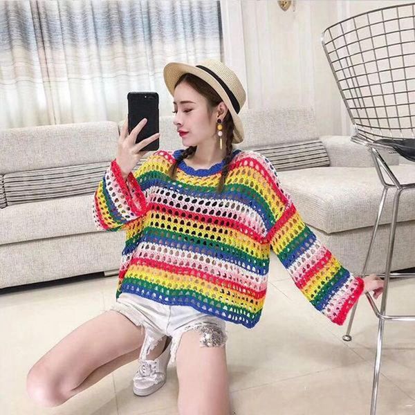 women's sweaters 2021 spring style striped rainbow pullover long sleeve t-shirt air conditioning shirt loose wild students hollow-out s, White;black
women's sweaters 2021 spring style striped rainbow pullover long sleeve t-shirt air conditioning shirt loose wild students hollow-out s, White;black