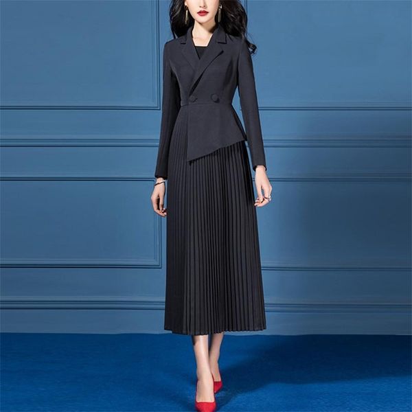 dress suits for women office ladies formal work wear clothes fashion vestidos de festa slim blazer pleated female casual dresses, Black;gray
dress suits for women office ladies formal work wear clothes fashion vestidos de festa slim blazer pleated female casual dresses, Black;gray