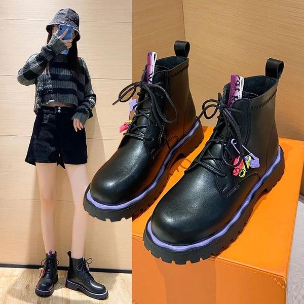 boots thin and women's spring autumn 2021 summer single mid-tube british style short, Black