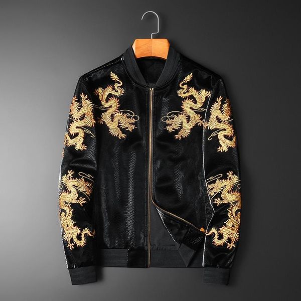 men's jackets 2021 autumn winter pu leather luxury stand collar chinese dragon embroidery man coats slim fit casual male, Black;brown
men's jackets 2021 autumn winter pu leather luxury stand collar chinese dragon embroidery man coats slim fit casual male, Black;brown
