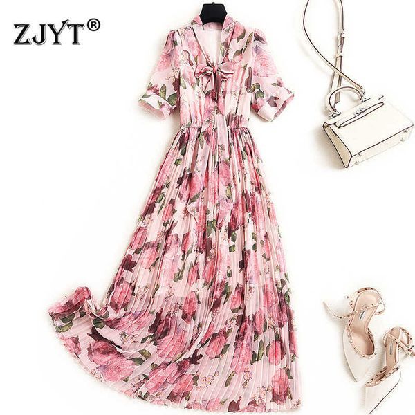 elegant lady bow collar short sleeve floral print summer midi chiffon dress woman designers pleated holiday bohemian vestidos 210601, Black;gray
elegant lady bow collar short sleeve floral print summer midi chiffon dress woman designers pleated holiday bohemian vestidos 210601, Black;gray