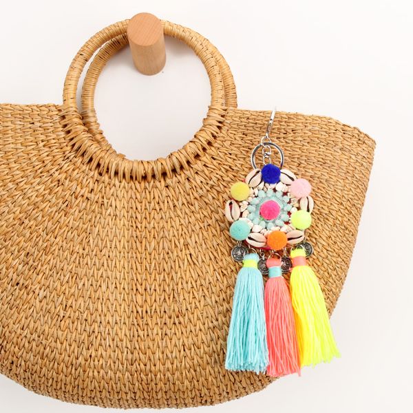 Multicolour Pompom Tassel Key Chain Straw Bag Decorations Charms Boho Key Ring Jewelry Gift For Women
Multicolour Pompom Tassel Key Chain Straw Bag Decorations Charms Boho Key Ring Jewelry Gift For Women