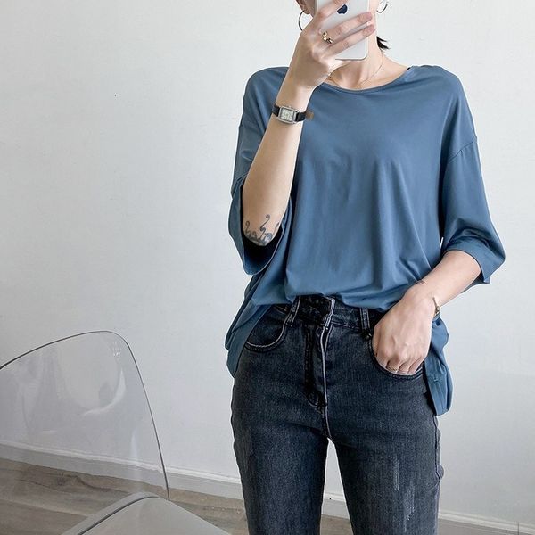 women's t-shirt 2021 spring korean fashionable the-neck modal manga short female shirt solid color oversized, White
women's t-shirt 2021 spring korean fashionable the-neck modal manga short female shirt solid color oversized, White