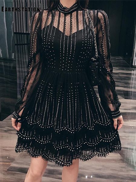 women's leather & faux heavy craft striped diamond dress ladies autumn high-end temperament retro luxury party perspective sexy, Black
women's leather & faux heavy craft striped diamond dress ladies autumn high-end temperament retro luxury party perspective sexy, Black