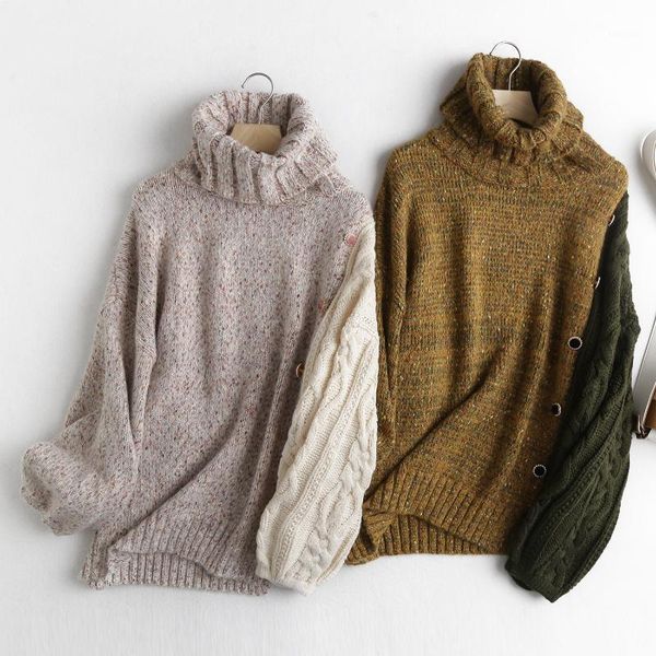 women's sweaters q8907-korean style clothing 2021 autumn winter lazy turtleneck side button stitching sweater, White;black
women's sweaters q8907-korean style clothing 2021 autumn winter lazy turtleneck side button stitching sweater, White;black