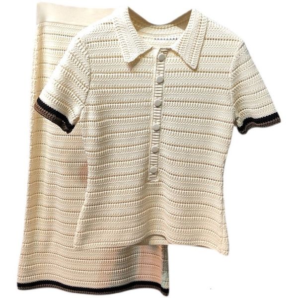 family f fashion suit 2021 summer polo collar sweater female hollow hook flower + slim skirt, White
family f fashion suit 2021 summer polo collar sweater female hollow hook flower + slim skirt, White