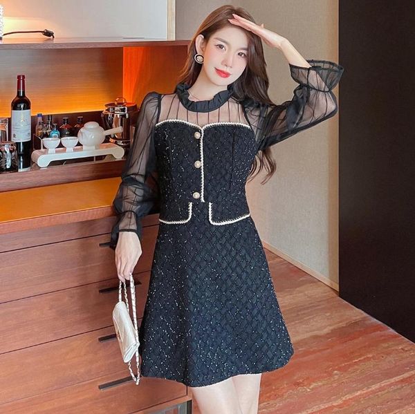 casual dresses elegant temperament dress 2021 autumn and winter waist flared sleeve mesh stitching fashionable women's clothing, Black;gray
casual dresses elegant temperament dress 2021 autumn and winter waist flared sleeve mesh stitching fashionable women's clothing, Black;gray