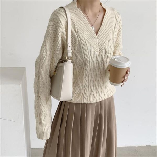 women's sweaters autumn and winter korean large v-neck loose twist back tie short solid color sweater for women, White;black
women's sweaters autumn and winter korean large v-neck loose twist back tie short solid color sweater for women, White;black