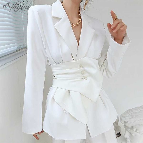 casual white blazer for women with slotted long sleeve belt elegant fashion clothing 210525, Black;brown
casual white blazer for women with slotted long sleeve belt elegant fashion clothing 210525, Black;brown